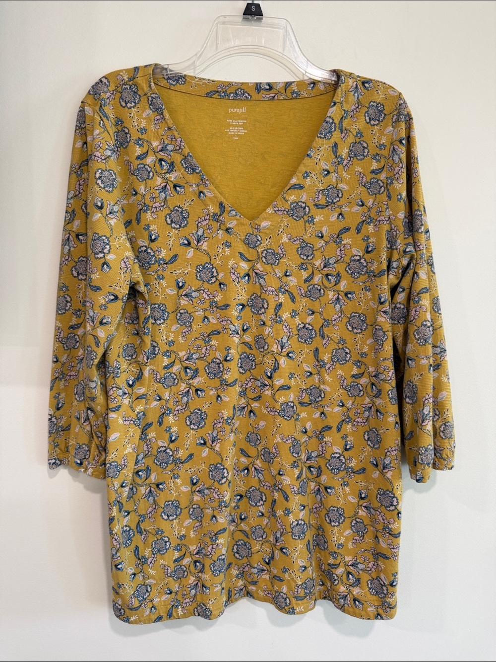 Women's V-Neck Floral Tunic Top - Mustard